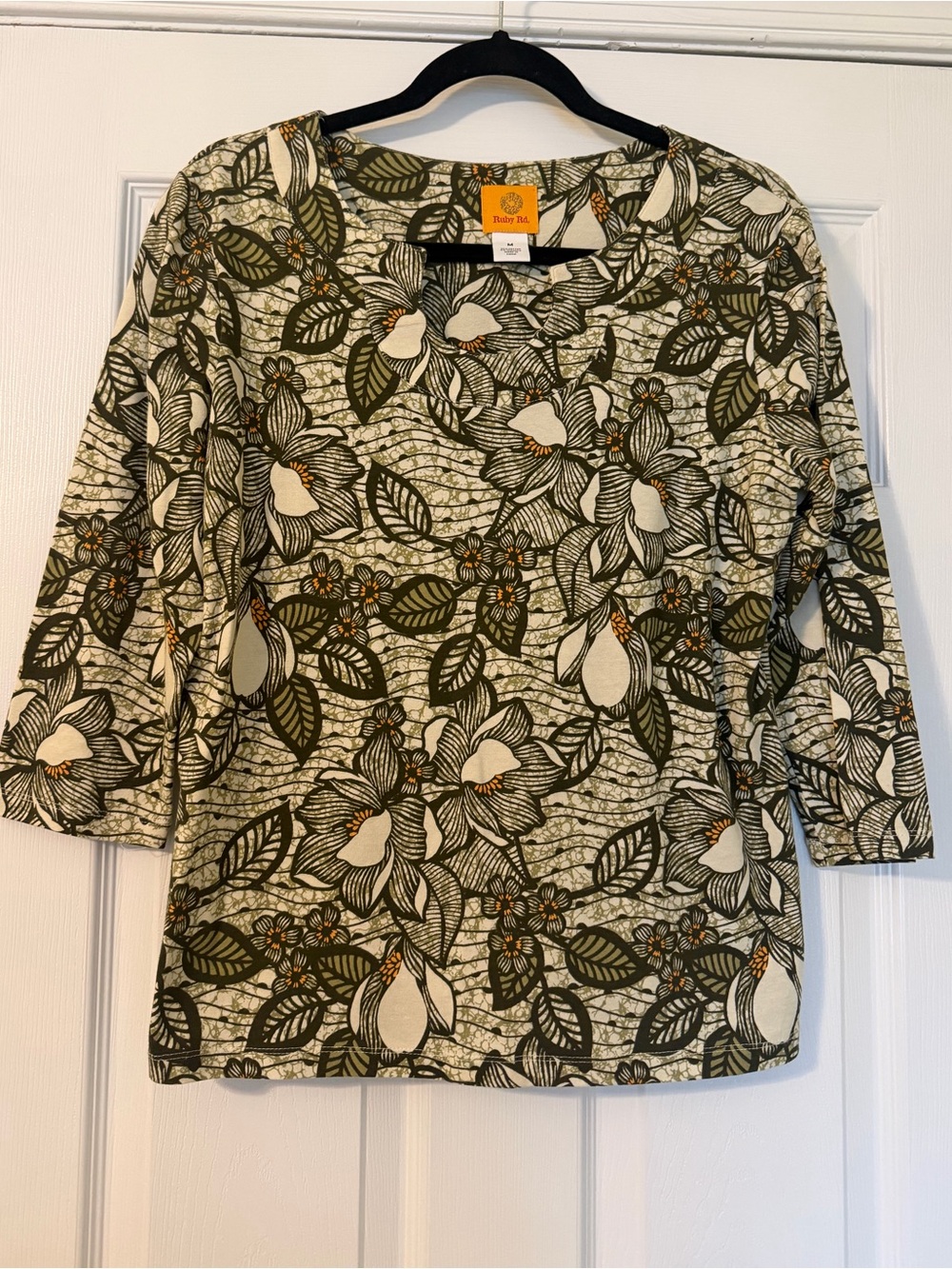 Ruby Rd. Olive and Cream Floral Top